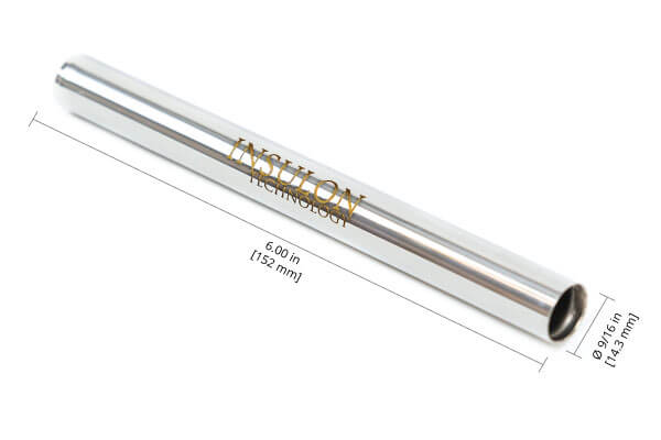 Thin vacuum insulated tube with Insulon Technology. 6 inches long, 0.56 inch OD, 0.50 inch ID