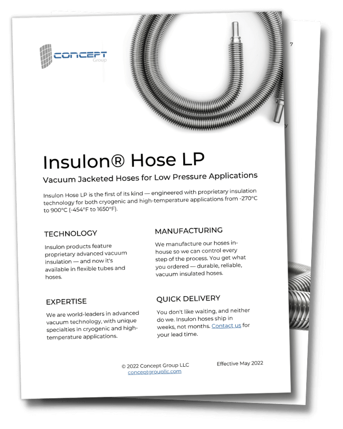 Data sheet for Insulon vacuum jacketed hoses for low pressure applications